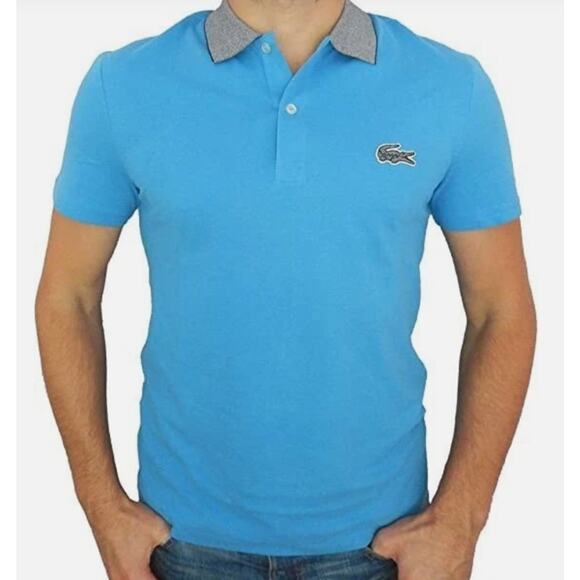 Lacoste Men's Short Sleeve Mini Pique Regular Fit Caviar Croc Polo Shirt Blue XL - Picture 1 of 2
